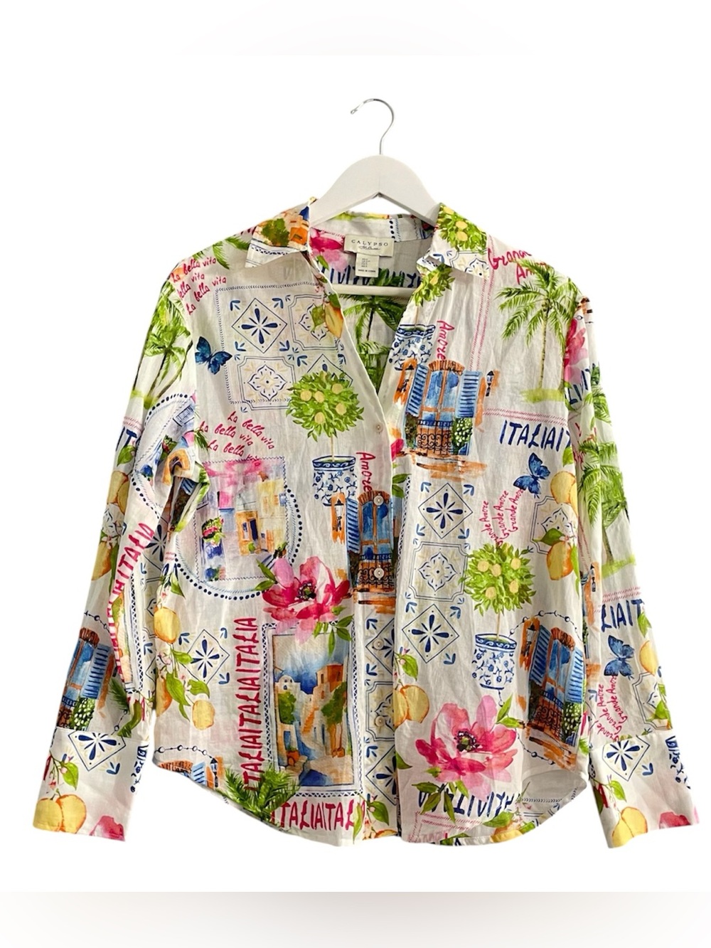 Calypso St. Barth multicolor floral print shirt Mediterranean Italy theme